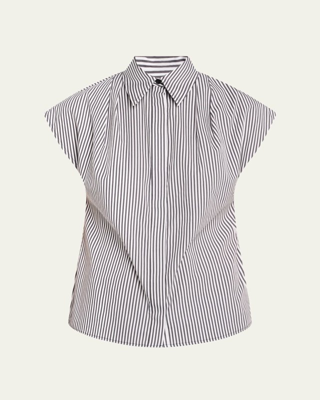 Gabi Striped Cap-Sleeve Button-Down Shirt
